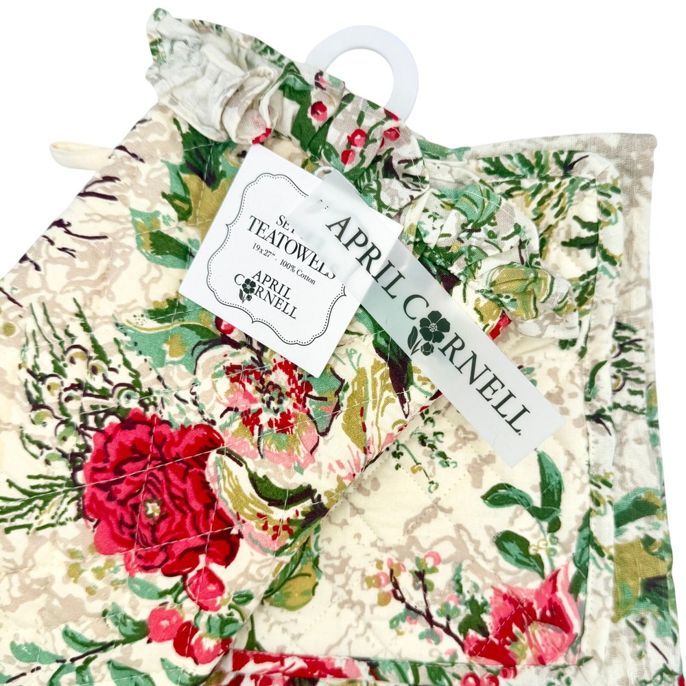 April Cornell Floral Tea Towels Oven Mitt Potholder 4 Pc Cotton NWT Cottage